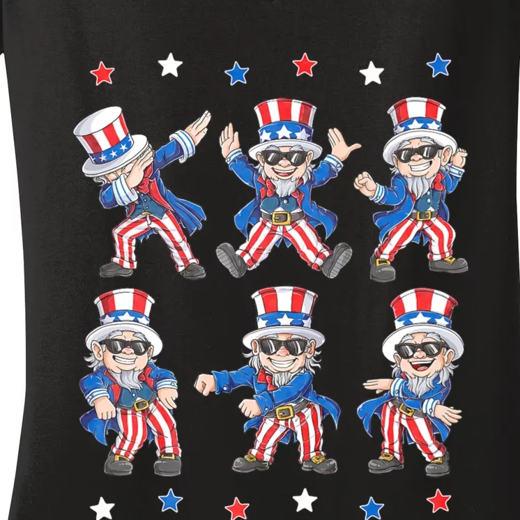 Dancing Dabbing Uncle Sam 4th Of July Women's V-Neck T-Shirt