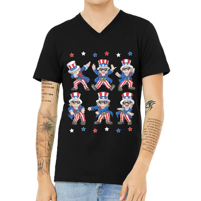 Dancing Dabbing Uncle Sam 4th Of July Dance V-Neck T-Shirt