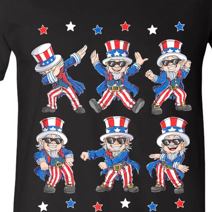 Dancing Dabbing Uncle Sam 4th Of July Dance V-Neck T-Shirt