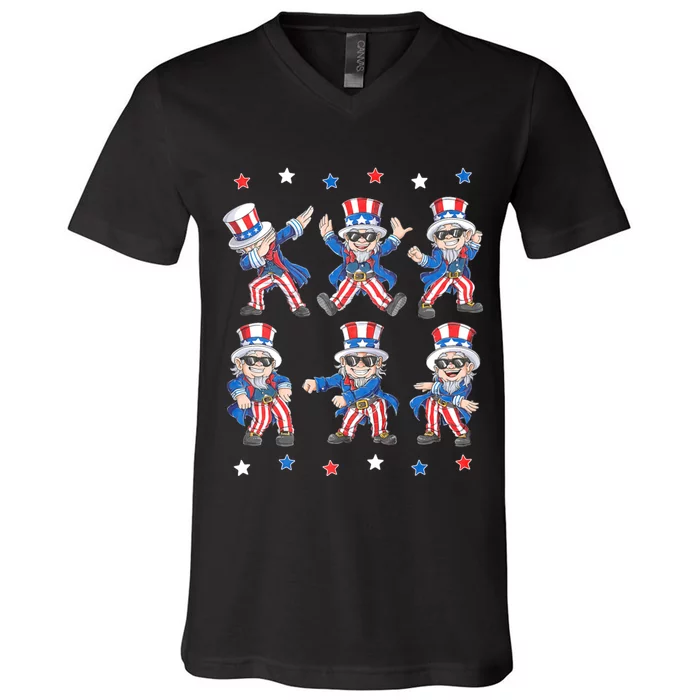 Dancing Dabbing Uncle Sam 4th Of July Dance V-Neck T-Shirt