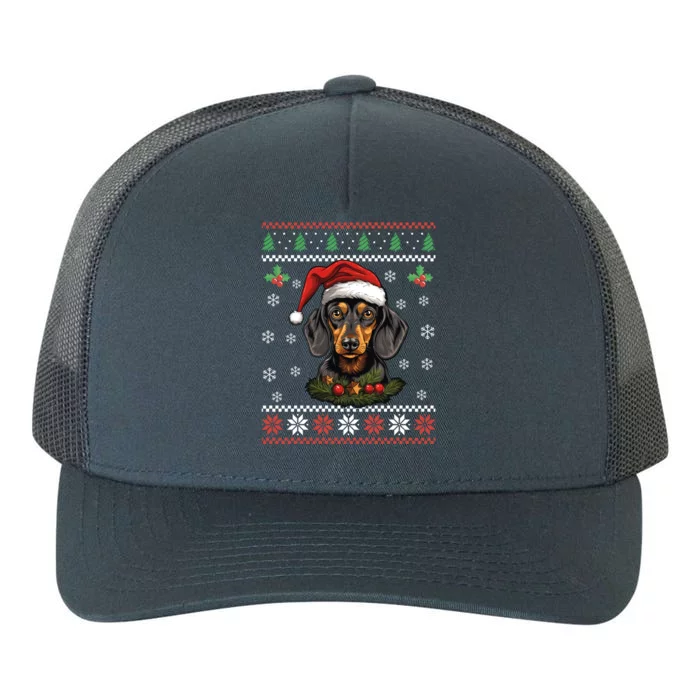 Dachshund Dog Ugly Christmas Sweater Xmas For Adults Cool Gift Yupoong Adult 5-Panel Trucker Hat