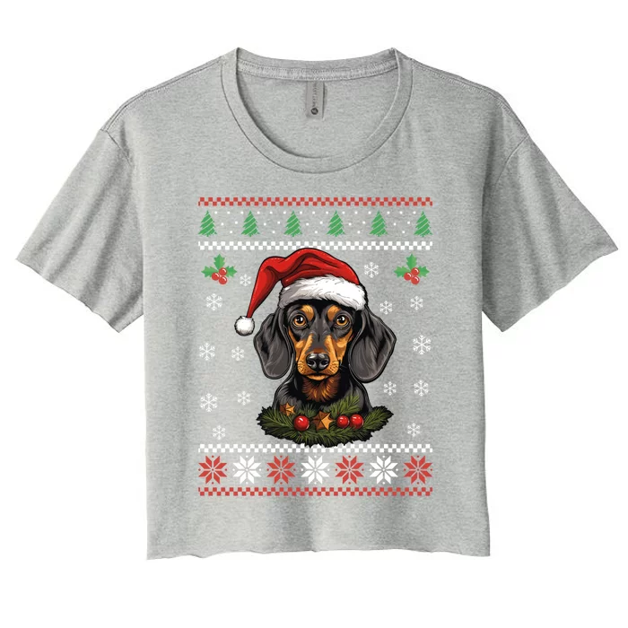 Dachshund Dog Ugly Christmas Sweater Xmas For Adults Cool Gift Women's Crop Top Tee