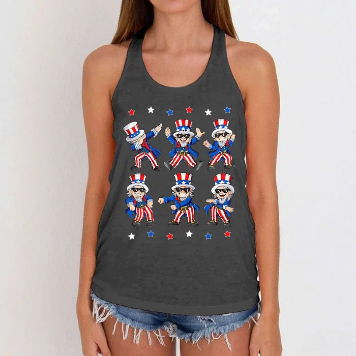 Dancing Dabbing Uncle Sam 4th Of July Kids Dance Women's Knotted Racerback Tank