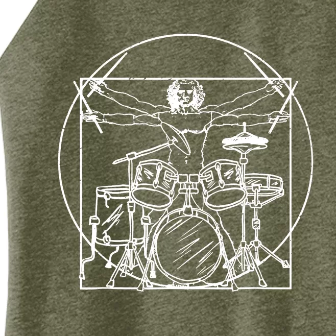 Drummer Da Vinci Drums Drawing Present For Music Fans Women’s Perfect Tri Rocker Tank