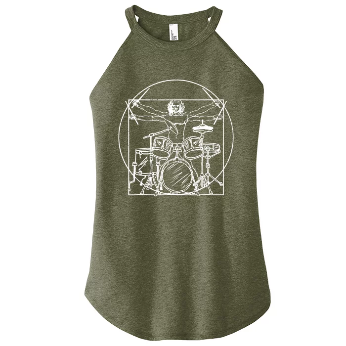 Drummer Da Vinci Drums Drawing Present For Music Fans Women’s Perfect Tri Rocker Tank