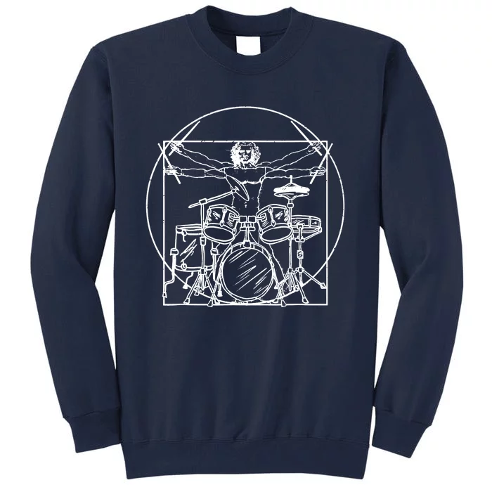 Drummer Da Vinci Drums Drawing Present For Music Fans Tall Sweatshirt