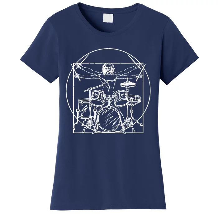 Drummer Da Vinci Drums Drawing Present For Music Fans Women's T-Shirt