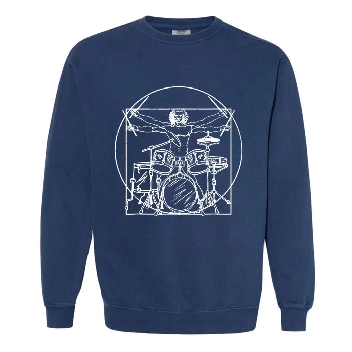 Drummer Da Vinci Drums Drawing Present For Music Fans Garment-Dyed Sweatshirt