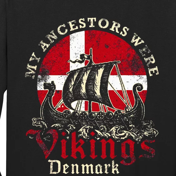 Danish Denmark Viking Ship Flag Tall Long Sleeve T-Shirt