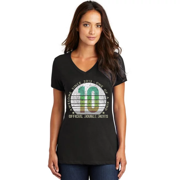 Double Digits Vintage 10 Year Old 10th Birthday Cute Women's V-Neck T-Shirt