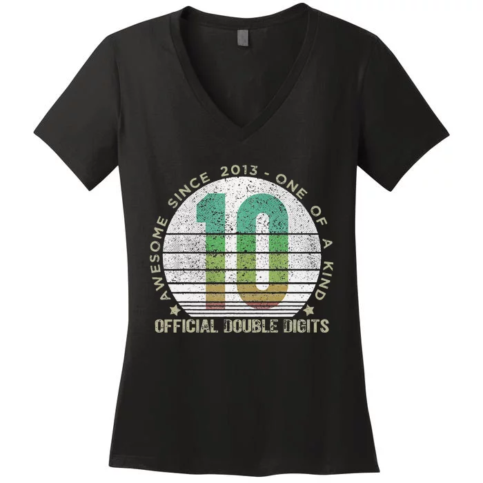 Double Digits Vintage 10 Year Old 10th Birthday Cute Women's V-Neck T-Shirt