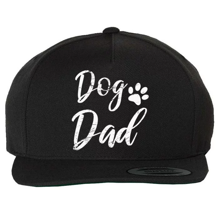 Dog Dad Vintage Distressed Design Funny Dog Paw Wool Snapback Cap