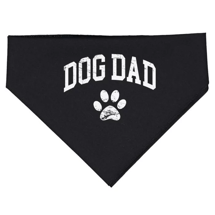 Dog Dad Vintage Distressed Design Funny Dog Paw USA-Made Doggie Bandana