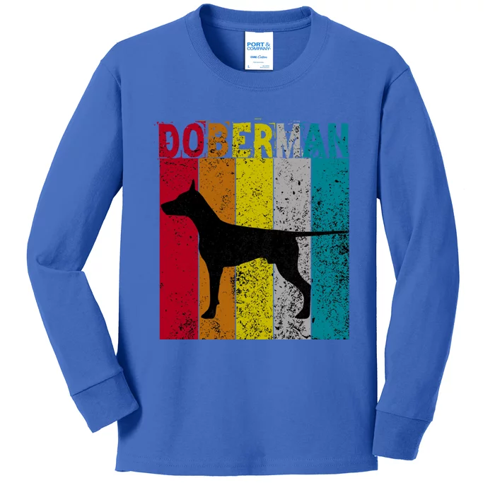 Dober Dog Vintage Retro Style Gift Kids Long Sleeve Shirt