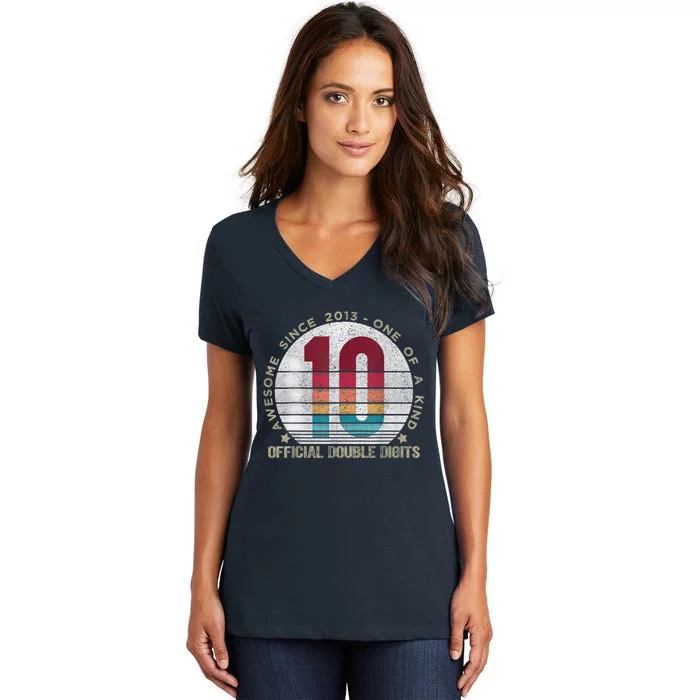 Double Digits Vintage 10 Year Old 10th Birthday Women's V-Neck T-Shirt