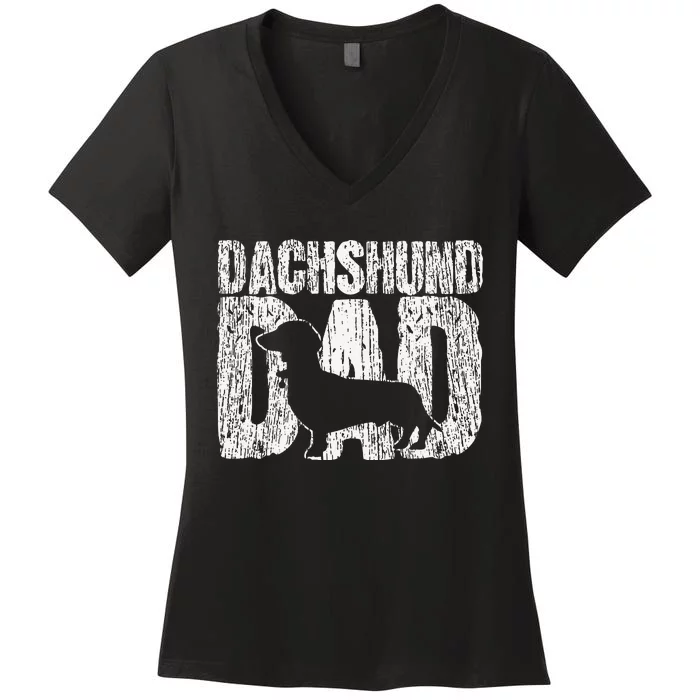 Dachshund Dad Wiener Father Fathers Day Vintage Gift Women's V-Neck T-Shirt