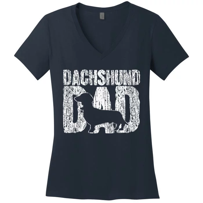 Dachshund Dad Wiener Father Fathers Day Vintage Gift Women's V-Neck T-Shirt