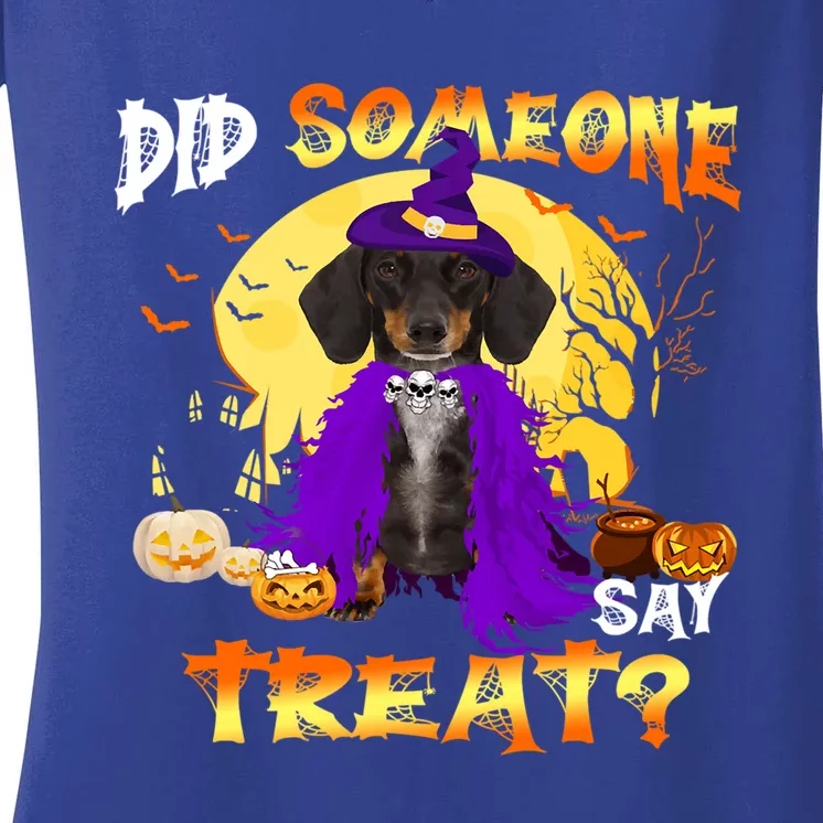 Dachshund Dog Witch Boo Moon Pumpkin Halloween Spooky Season Gift Women's V-Neck T-Shirt