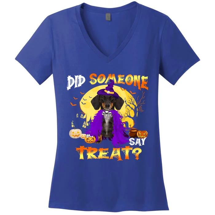 Dachshund Dog Witch Boo Moon Pumpkin Halloween Spooky Season Gift Women's V-Neck T-Shirt