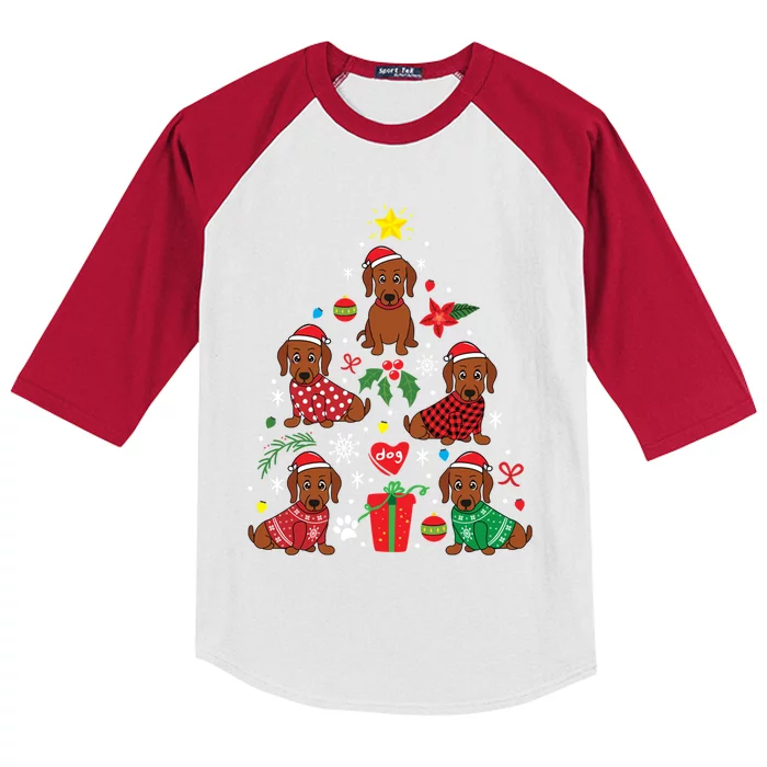 Dachshund Doxie Weenie Christmas Tree Costume Gift Kids Colorblock Raglan Jersey