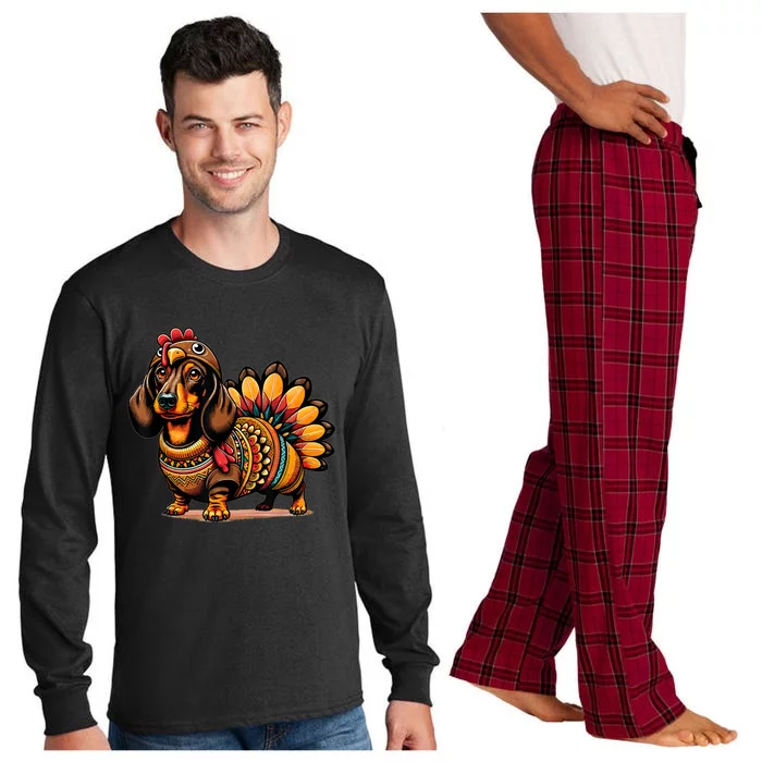 Dachshund Dog Weiner Turkey Costume Thanksgiving Women Long Sleeve Pajama Set