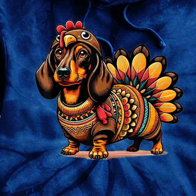 Dachshund Dog Weiner Turkey Costume Thanksgiving Women Tie Dye Hoodie