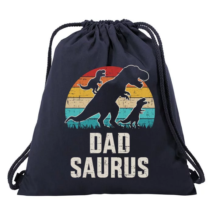 Dadsaurus Dinosaur With Two Vintage For Father's Day Gift Drawstring Bag