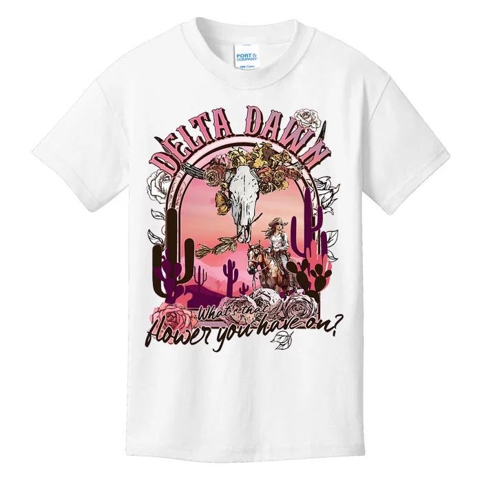 Delta Dawn WhatS That Flower You Have On Western Country Kids T-Shirt