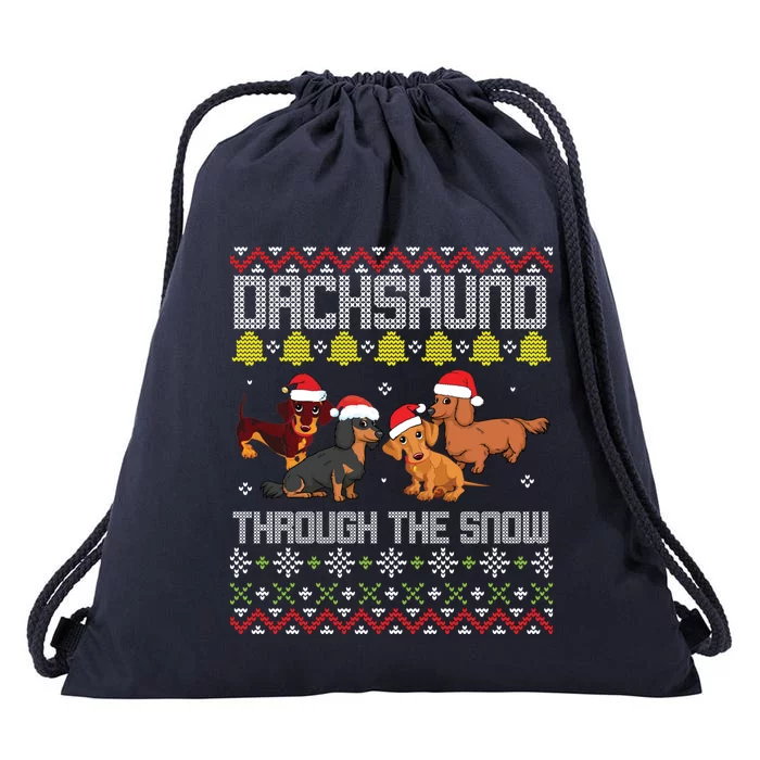 Dachshund Dogs With Noel Costume Dancing Through The Snow Great Gift Drawstring Bag