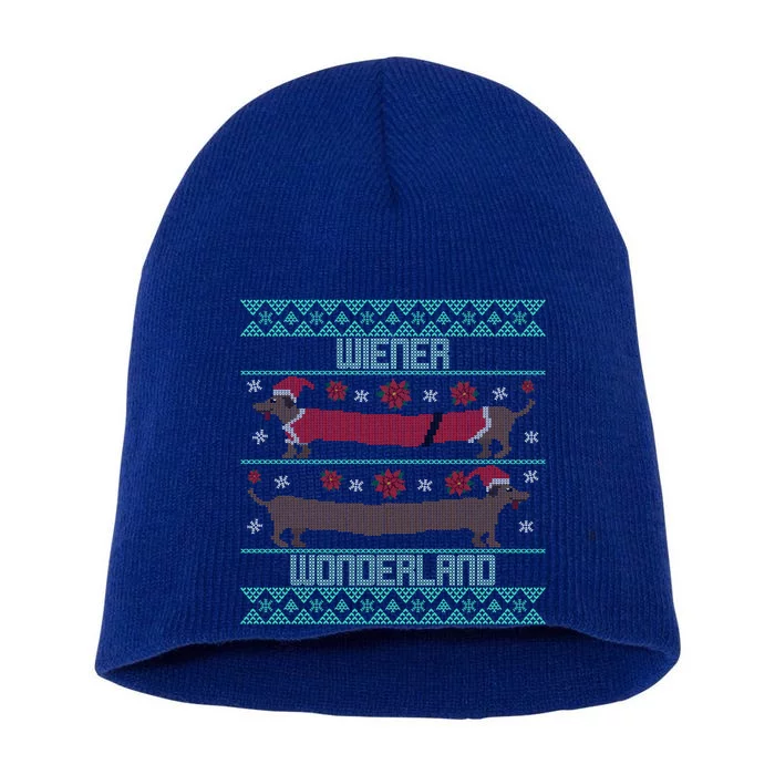 Dachshund Dog Wiener Wonderland Ugly Christmas Sweater Funny Meaningful Gift Short Acrylic Beanie