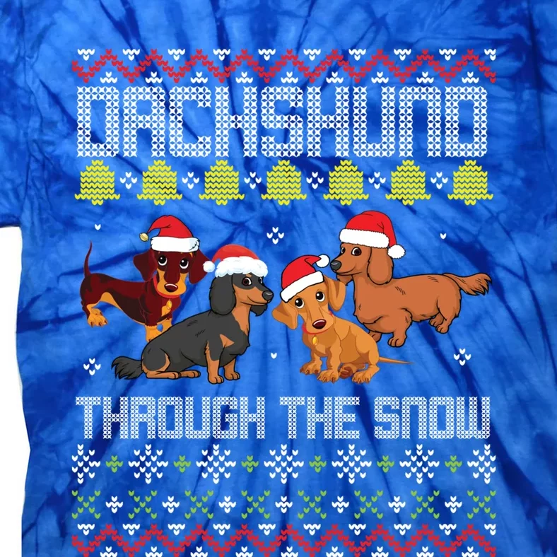 Dachshund Dogs With Noel Costume Dancing Through The Snow Gift Tie-Dye T-Shirt