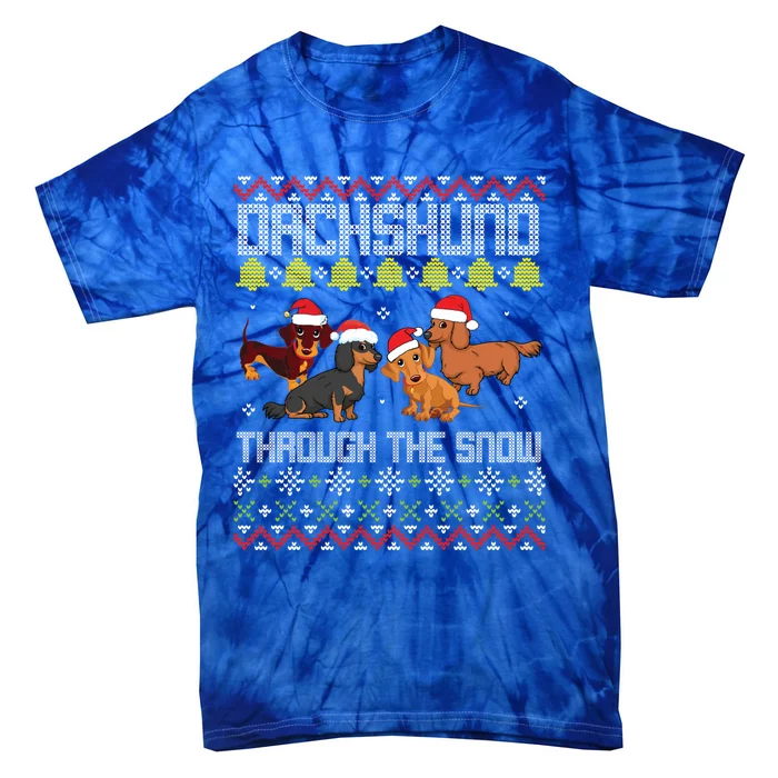 Dachshund Dogs With Noel Costume Dancing Through The Snow Gift Tie-Dye T-Shirt