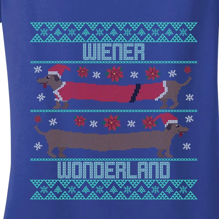 Dachshund Dog Wiener Wonderland Ugly Christmas Sweater Funny Meaningful Gift Women's V-Neck T-Shirt