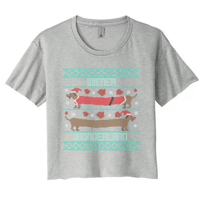 Dachshund Dog Wiener Wonderland Ugly Christmas Sweater Funny Meaningful Gift Women's Crop Top Tee