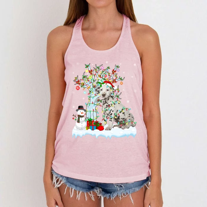 Dalmatian Dog Xmas Tree Lighting Santa Dalmatian Christmas Gift Women's Knotted Racerback Tank