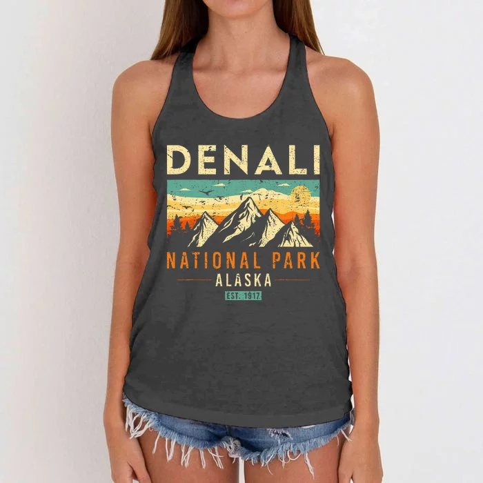 Denali Est. 1917 Vintage Retro Alaska National Park Women's Knotted Racerback Tank