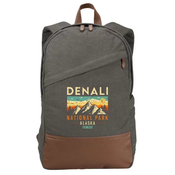 Denali Est. 1917 Vintage Retro Alaska National Park Cotton Canvas Backpack