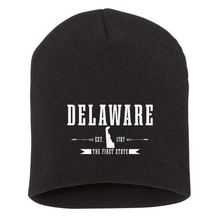 Delaware Est. 1787 The First State Pride State Map Short Acrylic Beanie