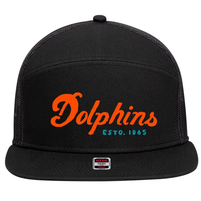 Dolphins Est 1965 Gift For Miami Sport Fan 7 Panel Mesh Trucker Snapback Hat