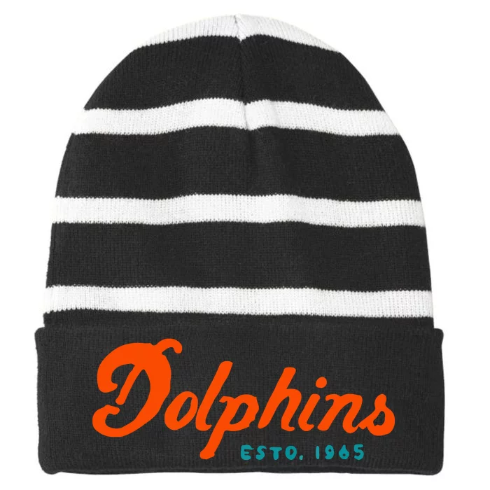 Dolphins Est 1965 Gift For Miami Sport Fan Striped Beanie with Solid Band