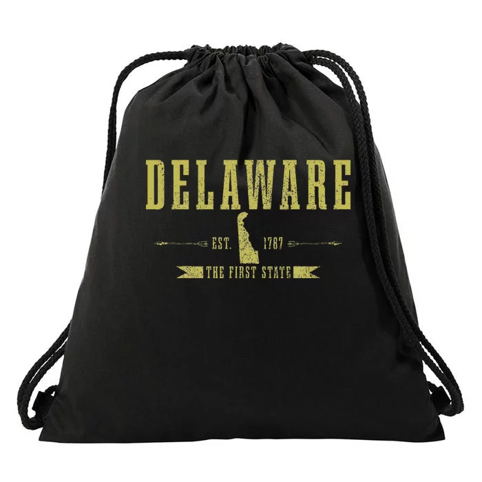 Delaware Est. 1787 The First State Pride State Map Vintage Drawstring Bag