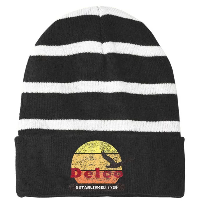 Delco Est. 1789 Goose Distressed Striped Beanie with Solid Band