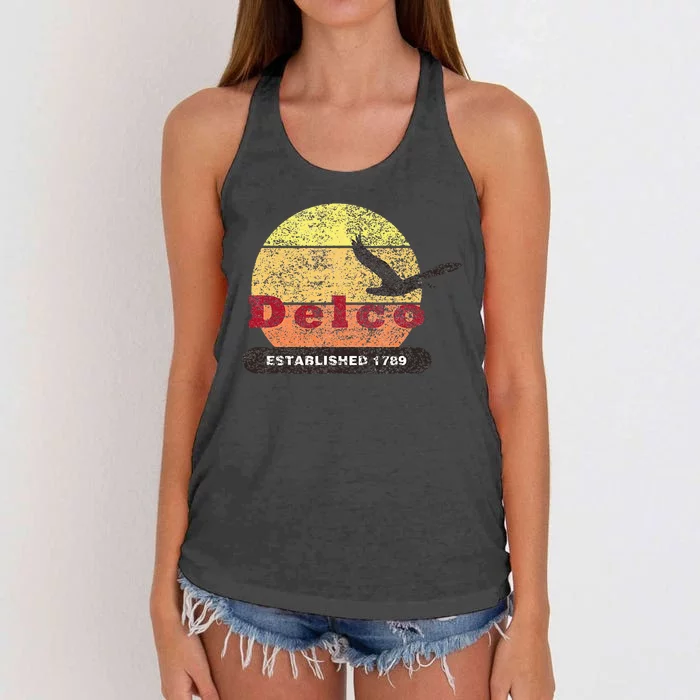 Delco Est. 1789 Goose Distressed Women's Knotted Racerback Tank