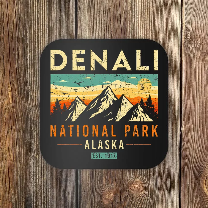 Denali Est. 1917 Vintage Retro Alaska National Park Coaster