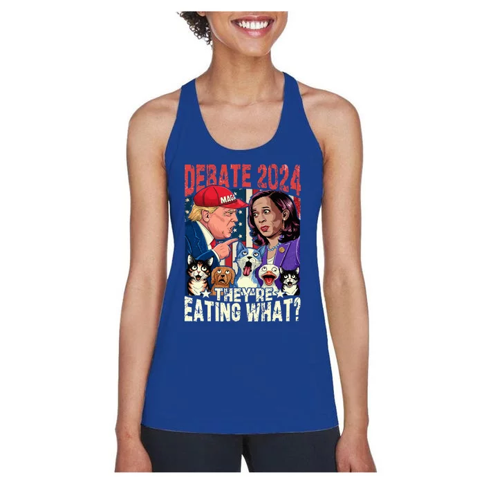 Debate Election 2024 Pets Dog Cat Theyre Eating What Women's Racerback Tank