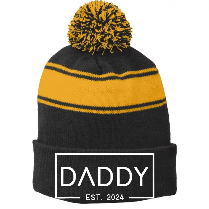 Daddy Est 2024 First Daddy FatherS Day 2024 New Daddy Stripe Pom Pom Beanie