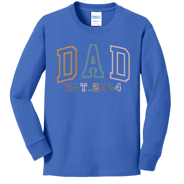 Dad Est 2024 New Dad Gift For Dad Anniversary Kids Long Sleeve Shirt