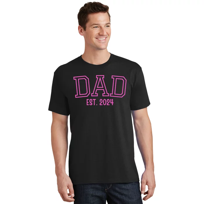 Dad Est. 2024 Father Expect Baby Pregnancy Announcement Pink T-Shirt