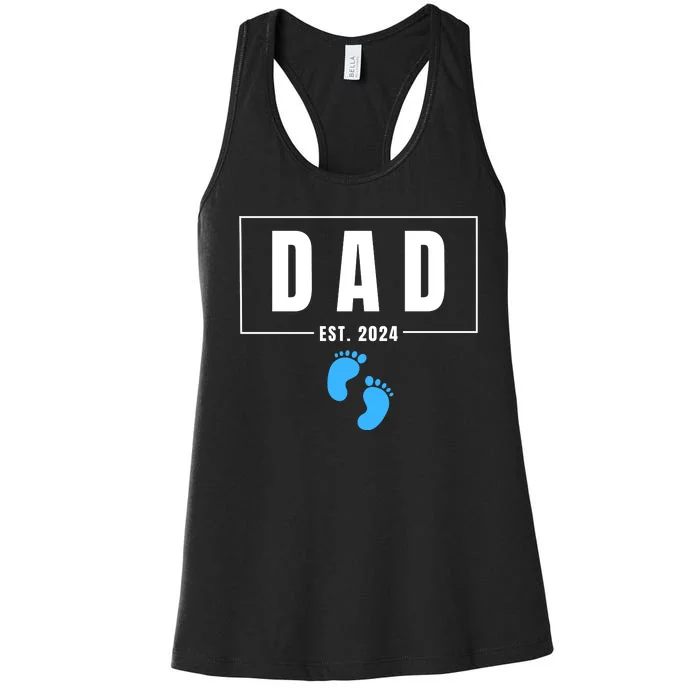 Dad Est. 2024 Fathers Day Expecting Baby Funny New Dad Baby Boy Women's Racerback Tank