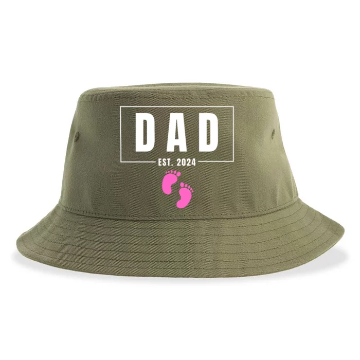 Dad Est. 2024 Fathers Day Expecting Baby Funny New Dad Baby Girl Sustainable Bucket Hat